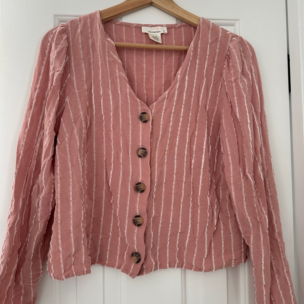 Urban Romantics Pink Stripe Long Sleeve Button Down Blouse